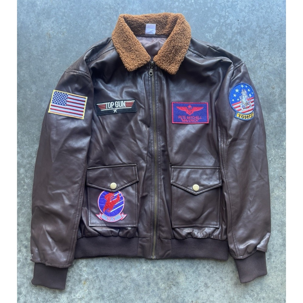 Top Gun Maverick Faux Brown Leather Aviator Jacket Tom Cruise Movie Size Medium